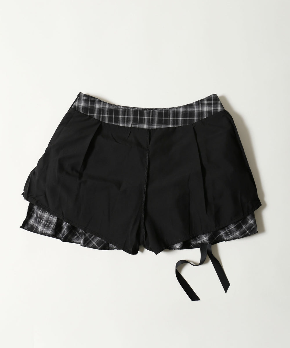リボンデザインチェックミニスカート