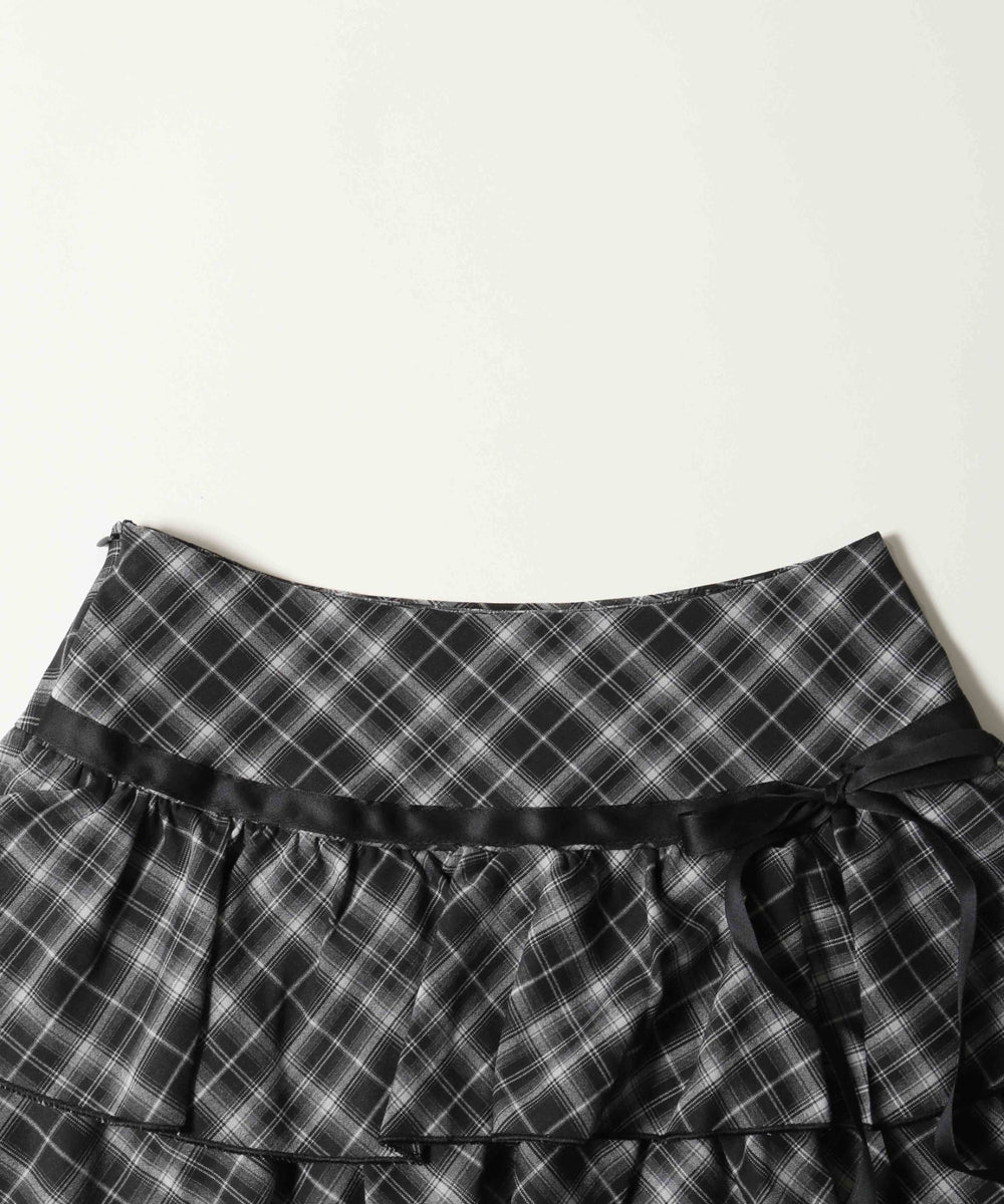 リボンデザインチェックミニスカート