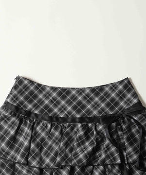 リボンデザインチェックミニスカート
