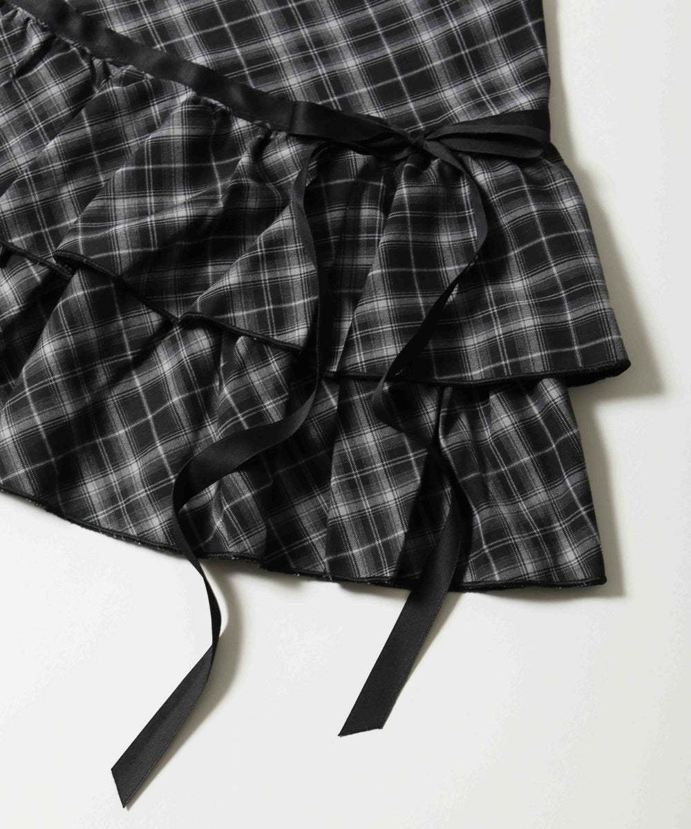 リボンデザインチェックミニスカート