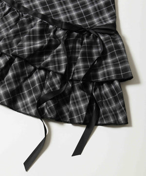 リボンデザインチェックミニスカート