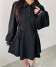 レースアップ長袖ポロワンピース/ブラック モデル：157㎝ F着用