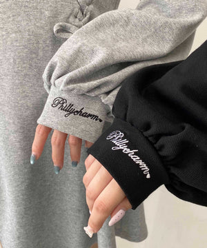 レースアップ長袖ポロワンピース