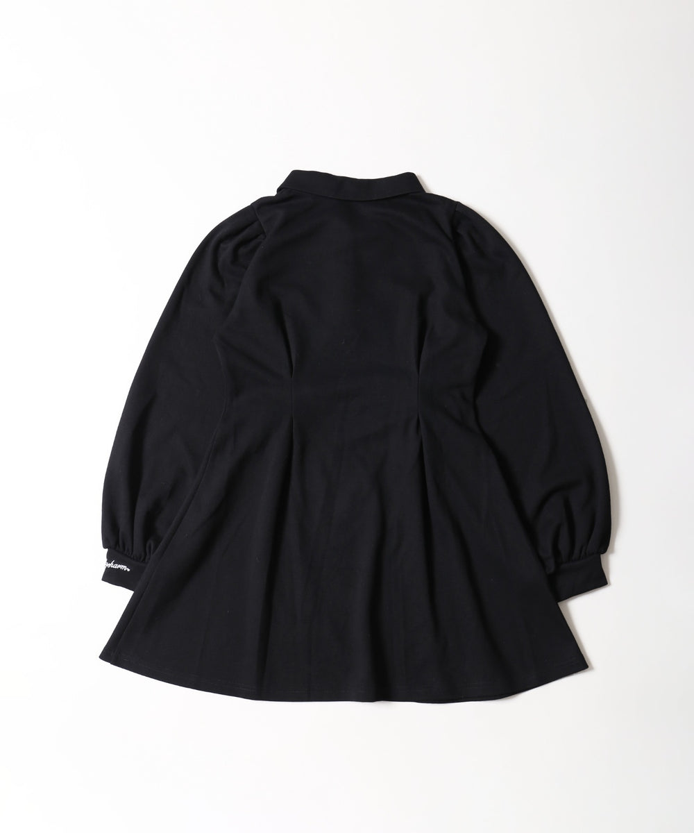 レースアップ長袖ポロワンピース