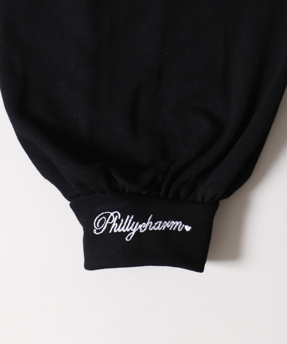 レースアップ長袖ポロワンピース