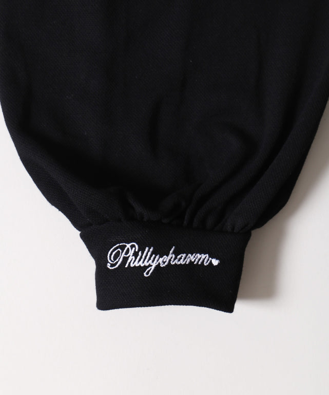 レースアップ長袖ポロワンピース