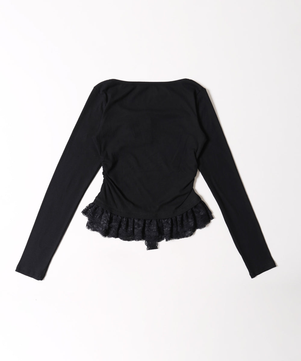 レースチョーカー長袖ドッキングトップス