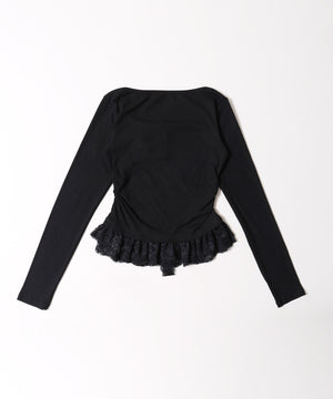 レースチョーカー長袖ドッキングトップス