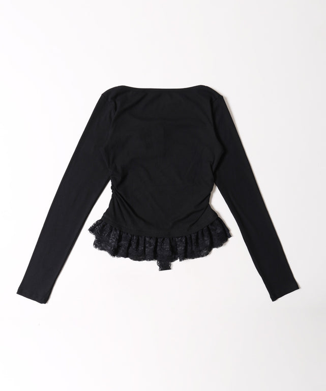 レースチョーカー長袖ドッキングトップス