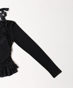 レースチョーカー長袖ドッキングトップス