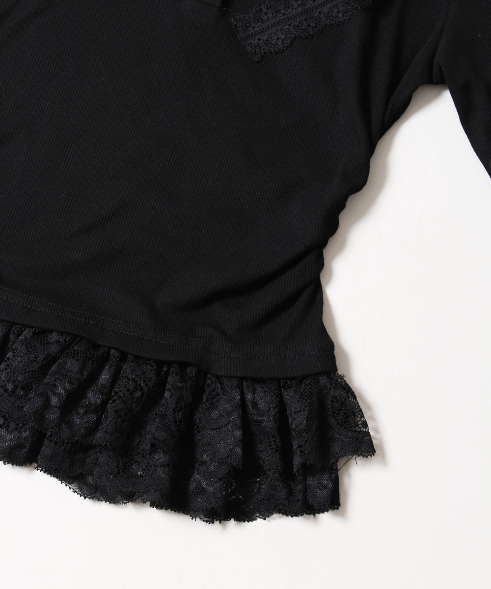 レースチョーカー長袖ドッキングトップス