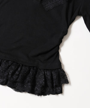 レースチョーカー長袖ドッキングトップス