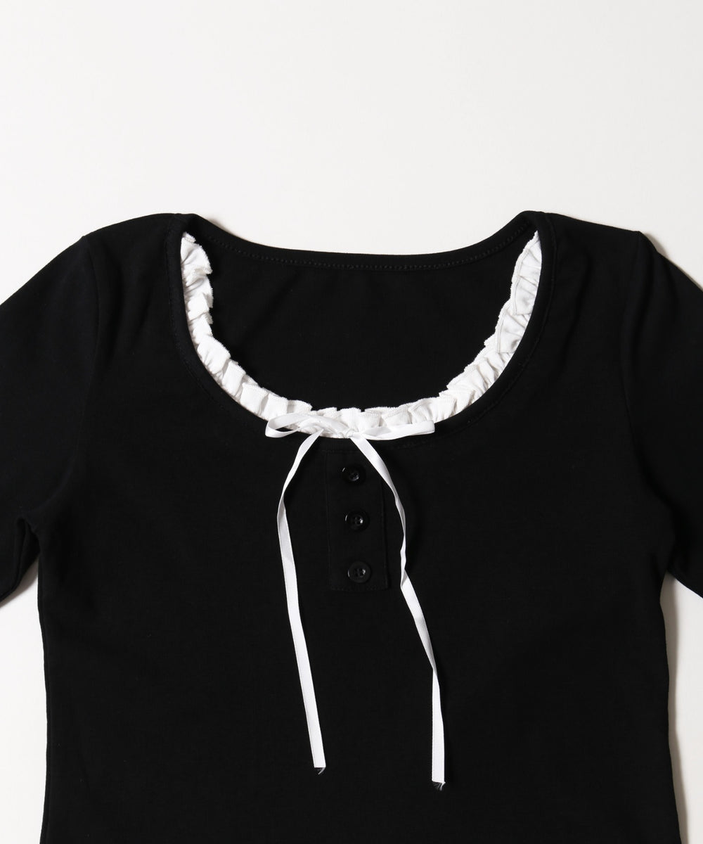 フェイクレイヤードフロントリボンロンT