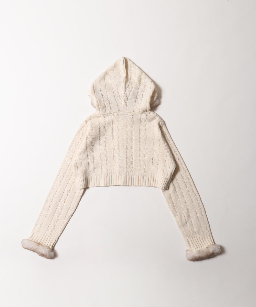 フェイクファーフードケーブルパーカー