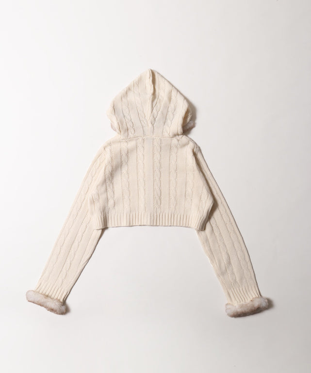 フェイクファーフードケーブルパーカー