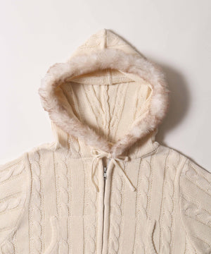 フェイクファーフードケーブルパーカー