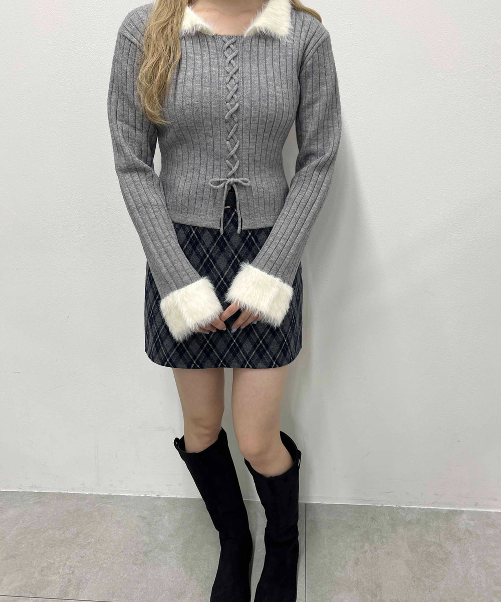 バイカラーレースアップデザインニット