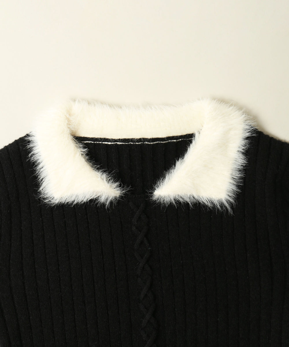 バイカラーレースアップデザインニット