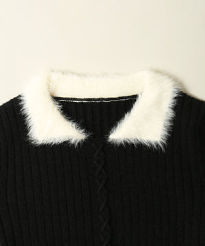 バイカラーレースアップデザインニット