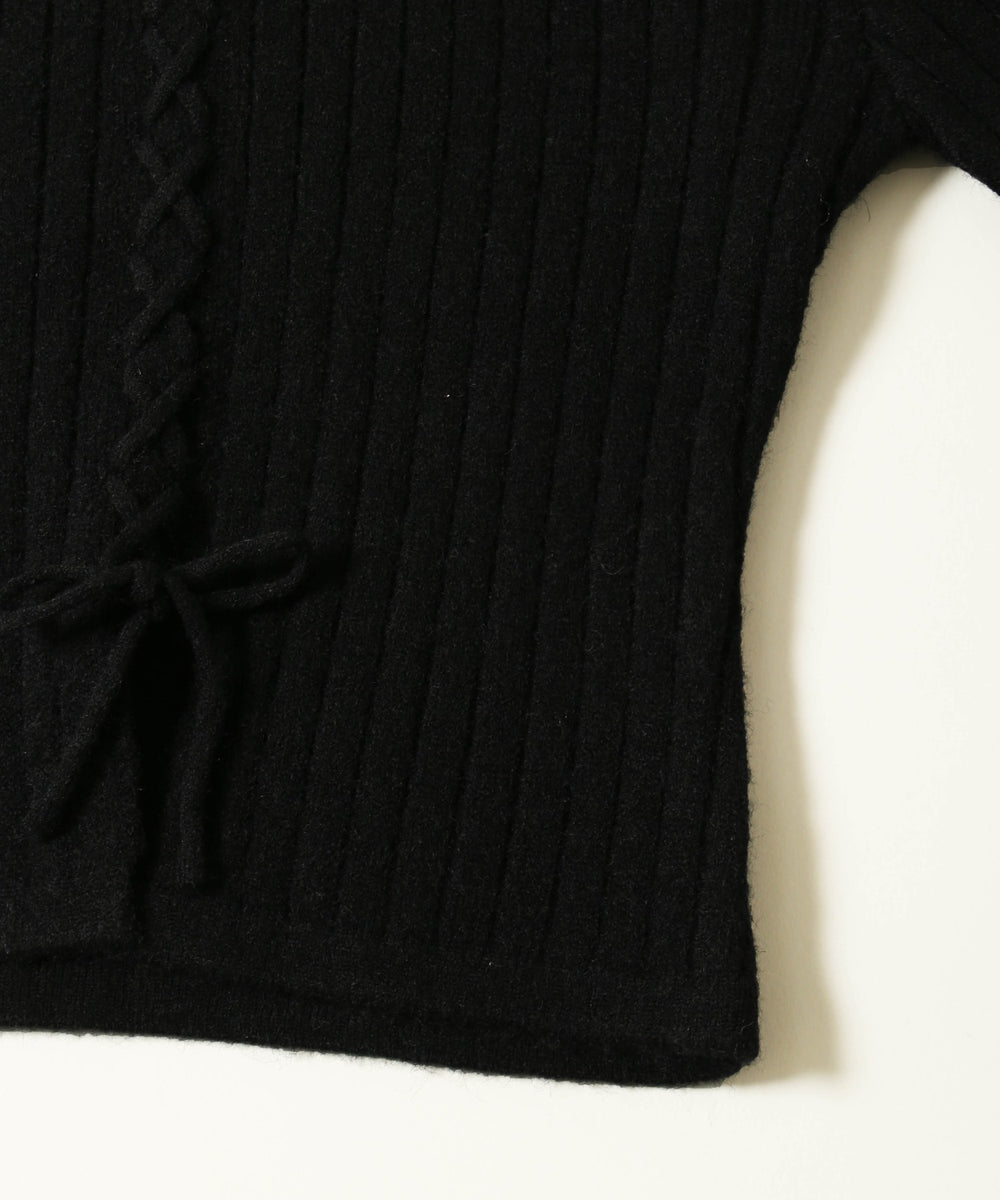 バイカラーレースアップデザインニット