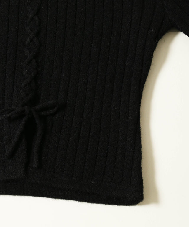 バイカラーレースアップデザインニット