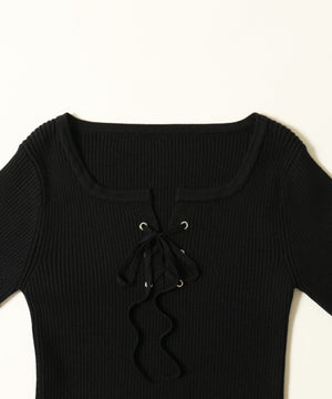 ベルスリーブレースアップニット