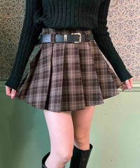 ベルト付きチェックプリーツスカート