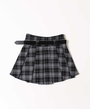 ベルト付きチェックプリーツスカート