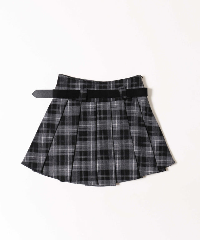 ベルト付きチェックプリーツスカート