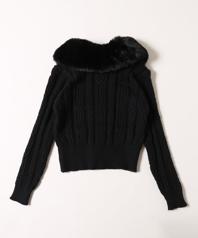 ファーカラーニットカーディガン