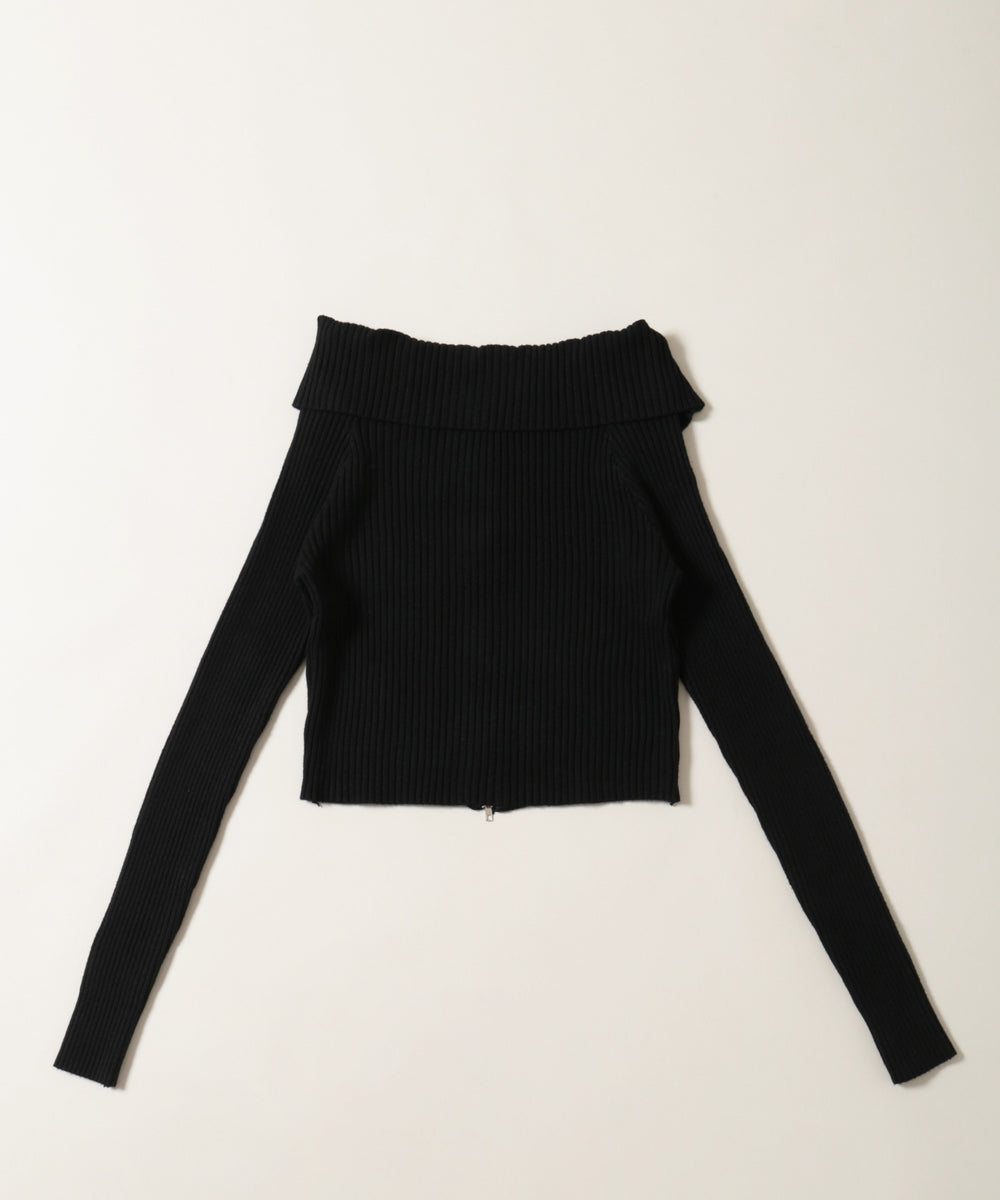 ビッグカラージップニットカーディガン