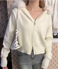 ボリュームファーフードニットパーカー