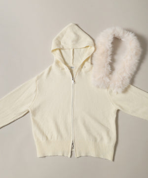 ボリュームファーフードニットパーカー