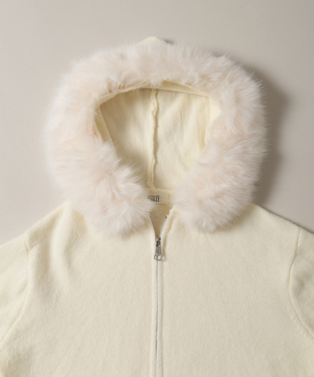 ボリュームファーフードニットパーカー