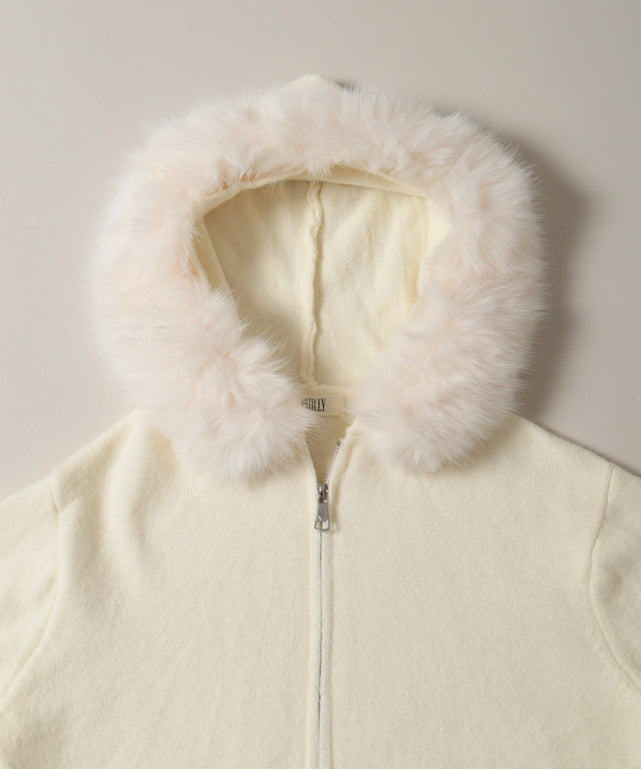 ボリュームファーフードニットパーカー