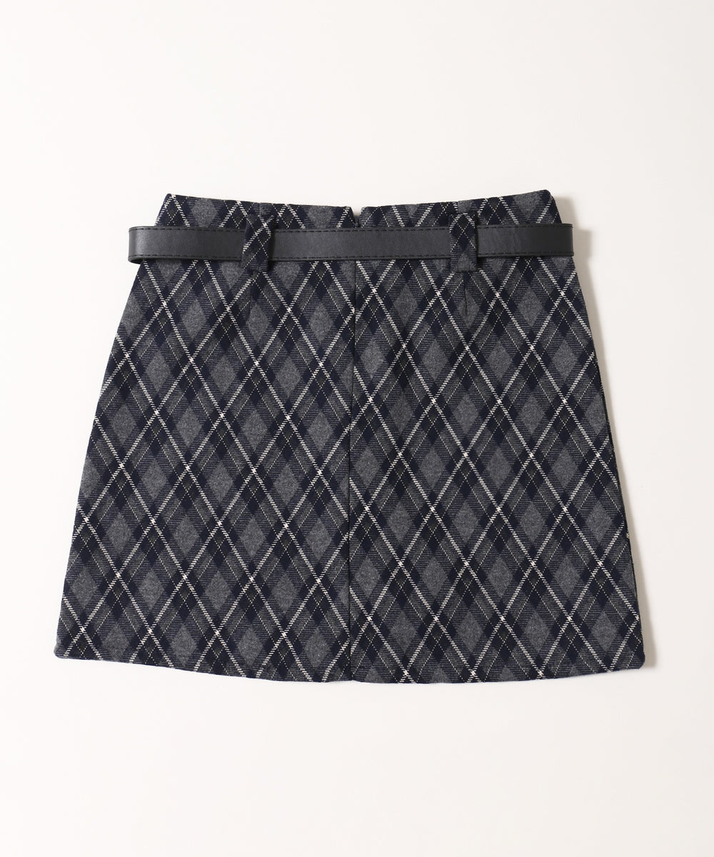 ベルトツキチェック台形スカート