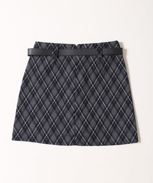 ベルトツキチェック台形スカート
