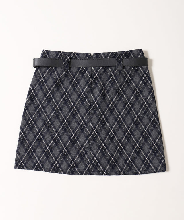 ベルトツキチェック台形スカート
