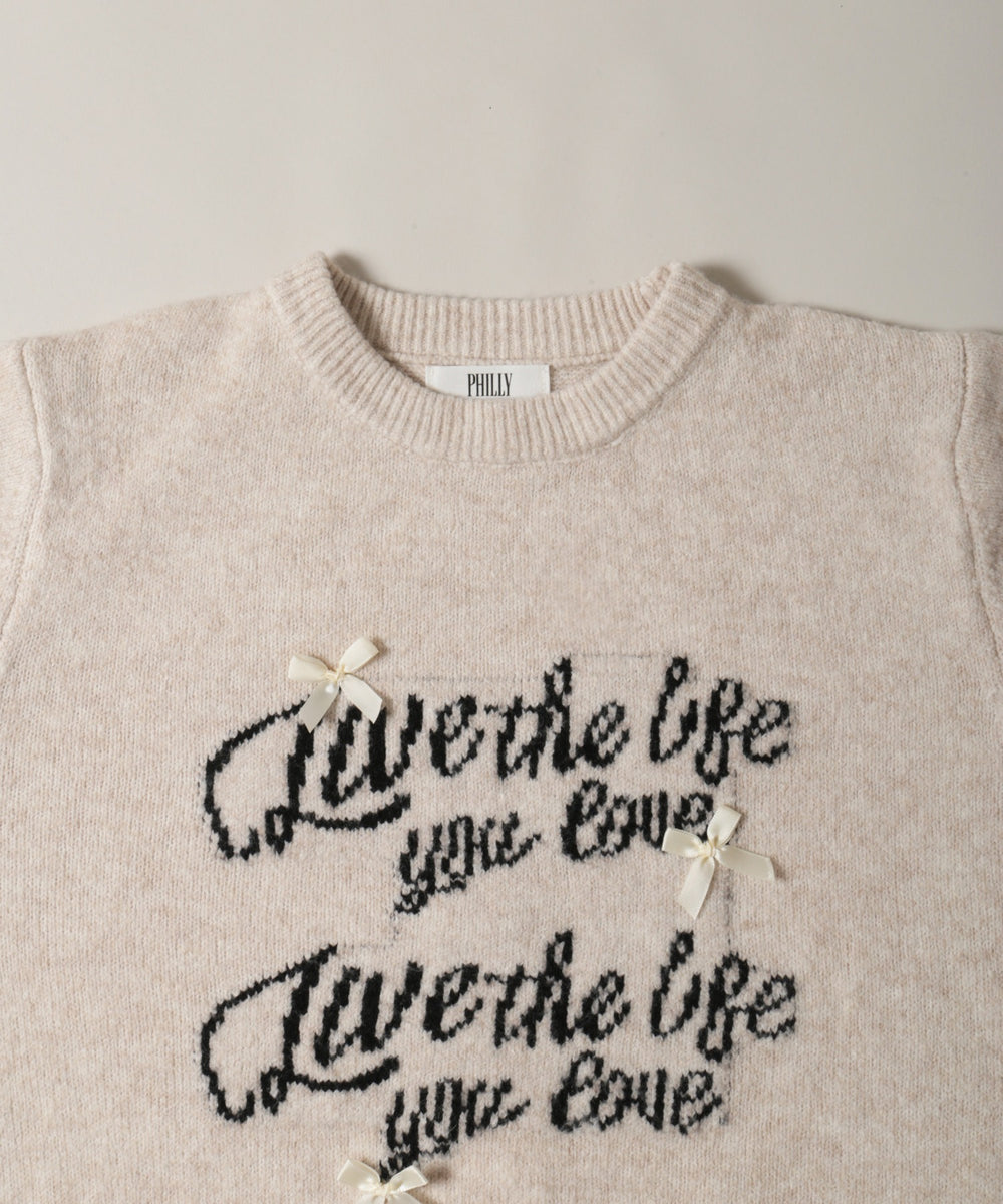 リボンデザインジャガードニット