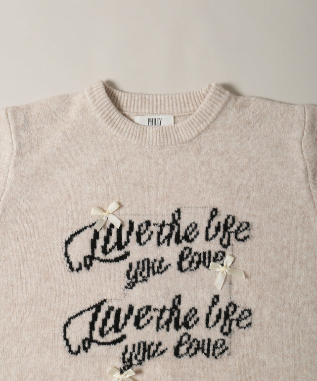 リボンデザインジャガードニット