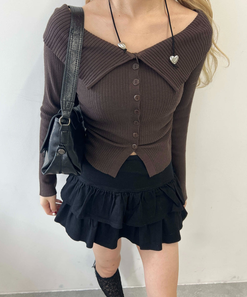 フロントボタンオフショルトップス