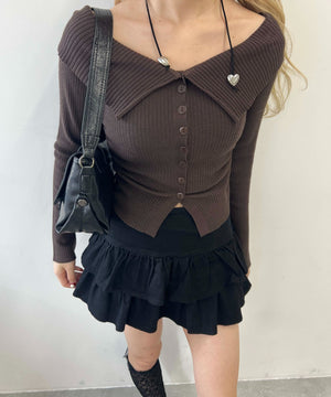 フロントボタンオフショルトップス