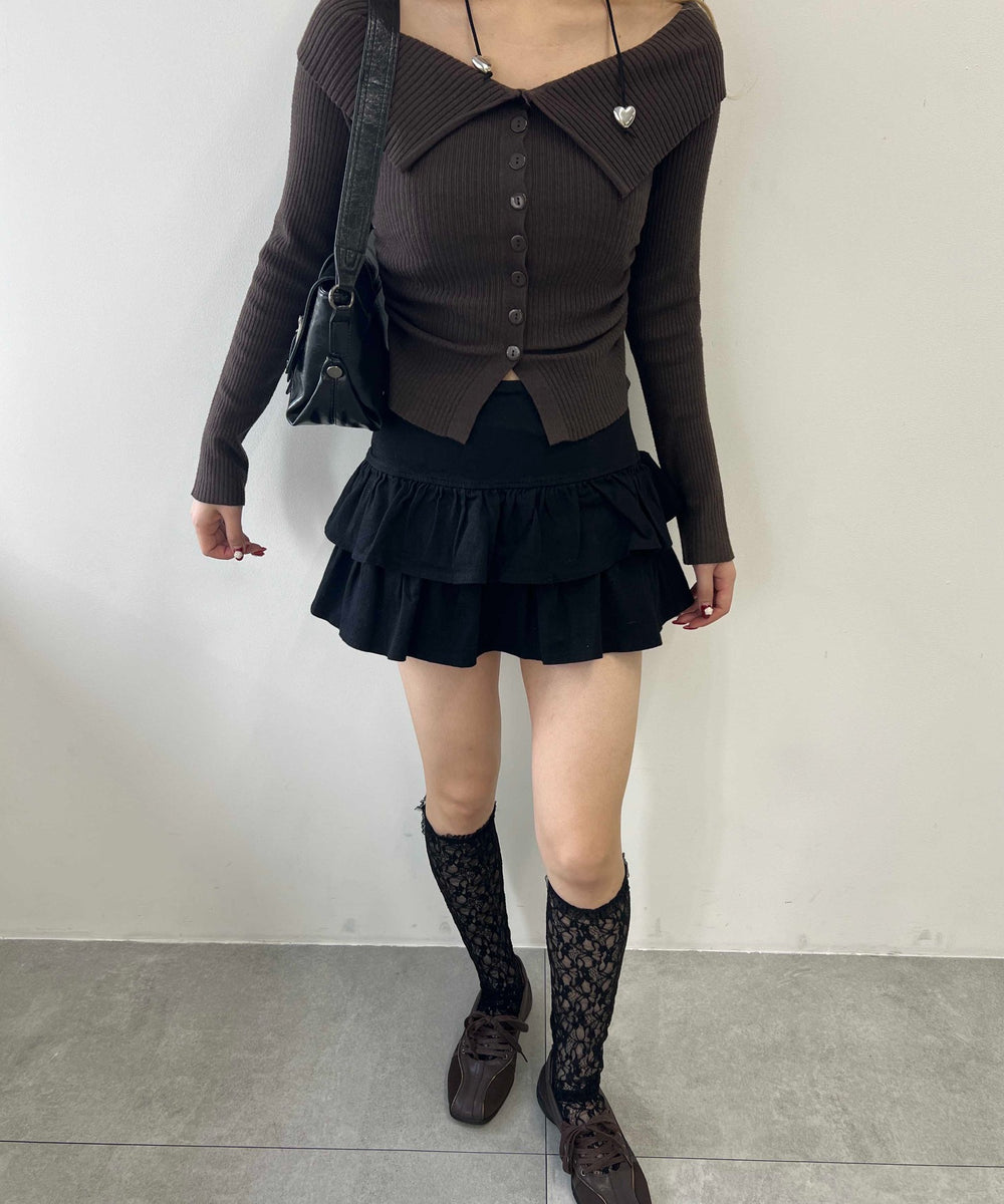 フロントボタンオフショルトップス