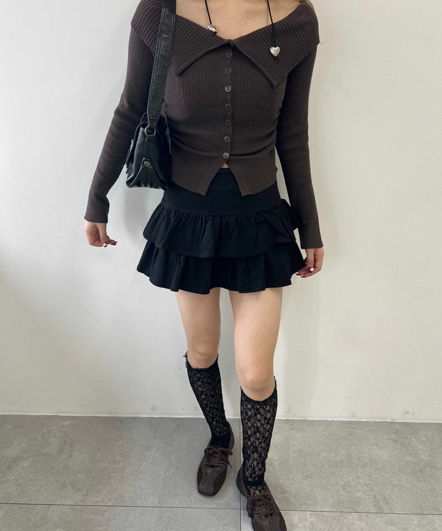 フロントボタンオフショルトップス