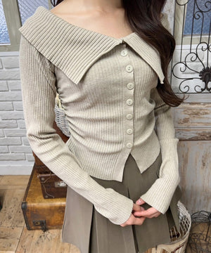 フロントボタンオフショルトップス