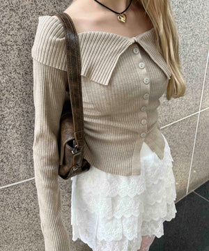 フロントボタンオフショルトップス