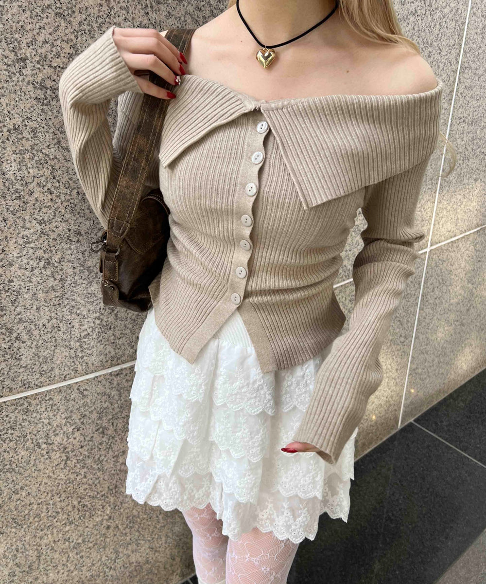 フロントボタンオフショルトップス