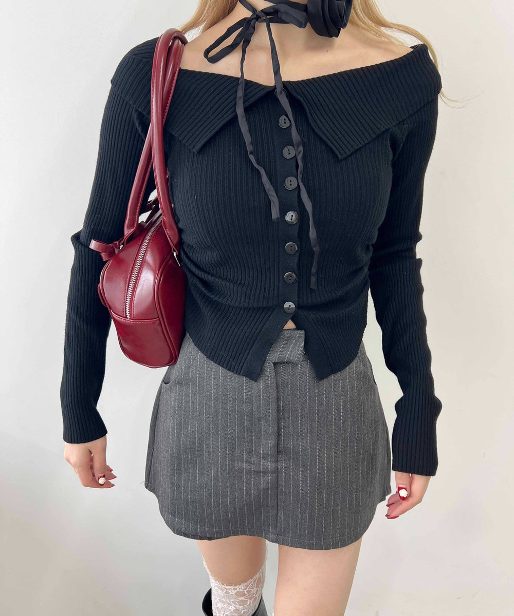 フロントボタンオフショルトップス