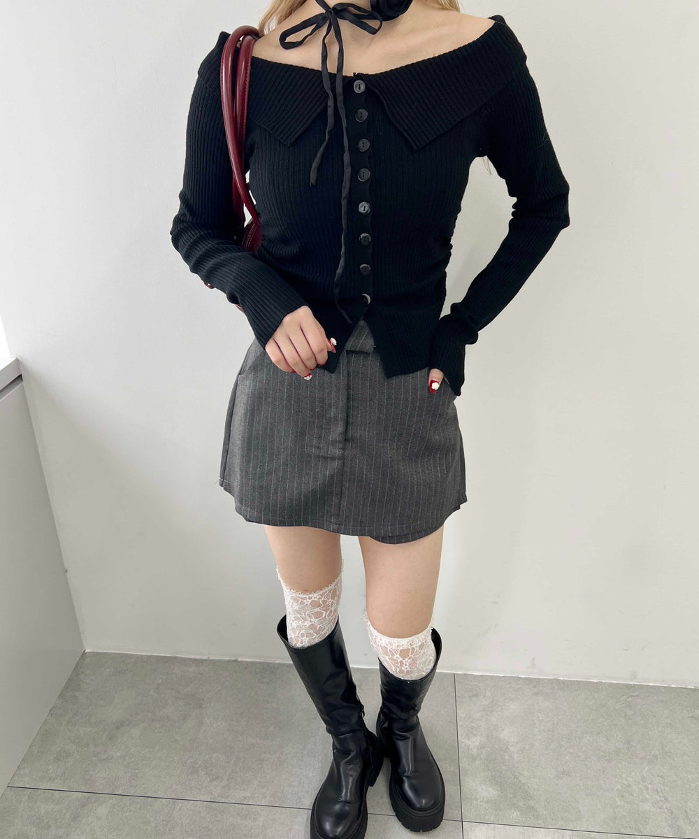 フロントボタンオフショルトップス