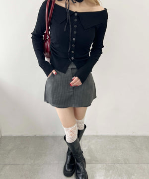 フロントボタンオフショルトップス